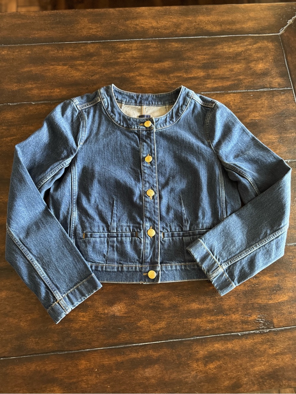 J. Crew Louisa Dark Blue Denim Jacket with Gold Buttons